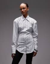 ASOS DESIGN cinched shoulder pads shirt with tie back in chocolate