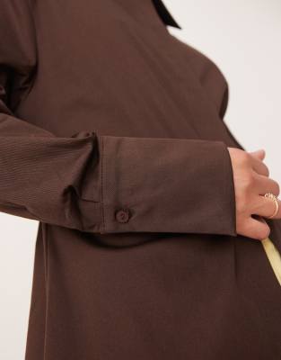 ASOS DESIGN cinched shoulder pads shirt with tie back in chocolate