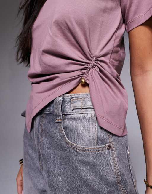 ASOS DESIGN cinch t-shirt with hardware detail in light pink