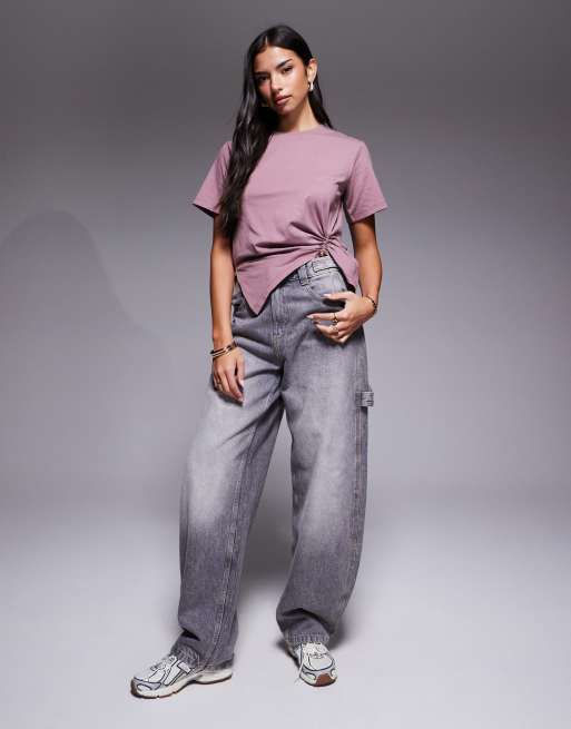 ASOS DESIGN cinch t-shirt with hardware detail in light pink