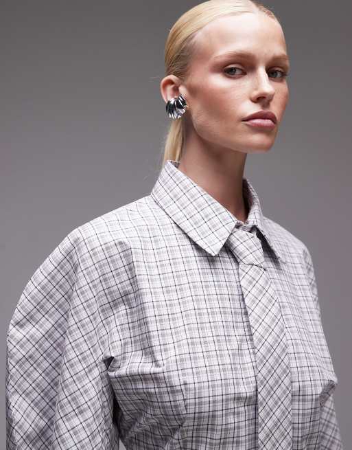 ASOS DESIGN cinch tie back shirt dress with tie in plaid