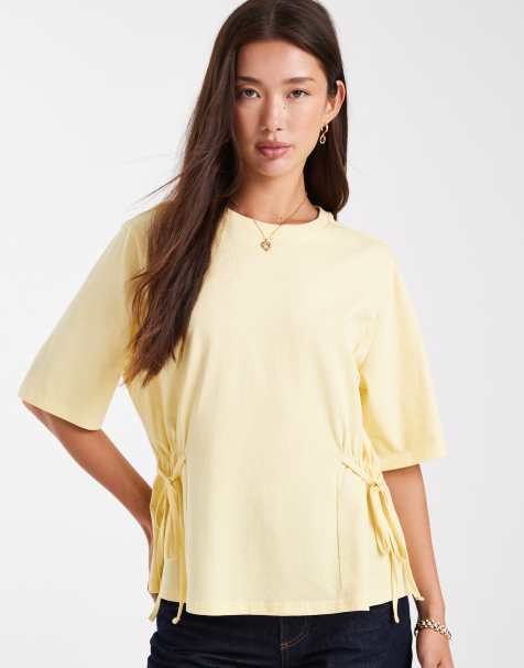 ASOS DESIGN cinch tie side t shirt in yellow - view 1