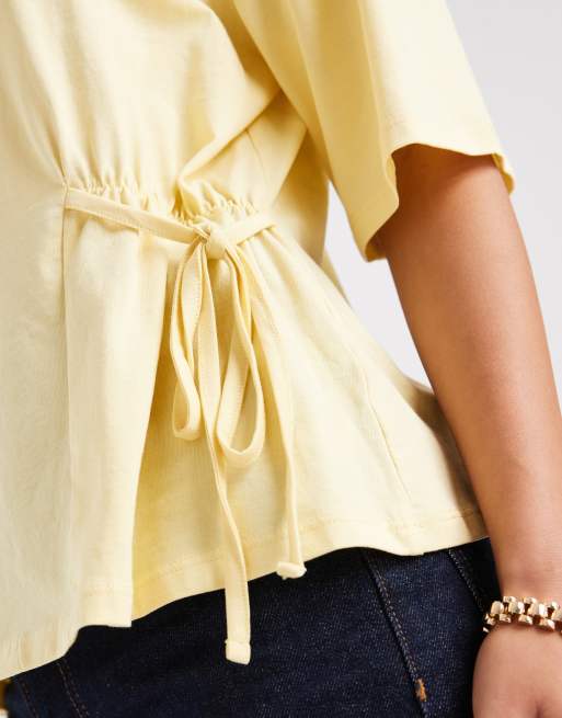 ASOS DESIGN cinch tie side t-shirt in yellow