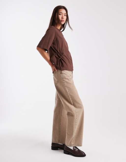 ASOS DESIGN cinch tie sides t-shirt in chocolate
