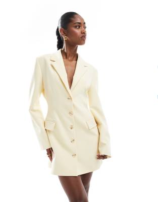 cinch waist blazer dress in buttermilk-Yellow