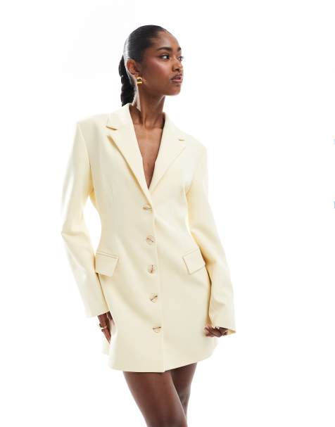 ASOS DESIGN cinch waist blazer dress in buttermilk - view 1