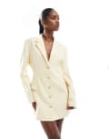 [ASOS DESIGN] ASOS DESIGN cinch waist blazer dress in buttermilk-Yellow 12 Buttermilk