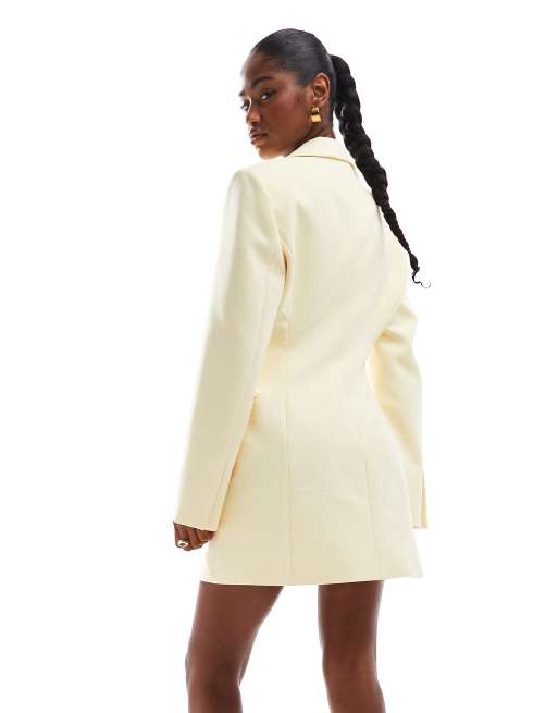ASOS DESIGN cinch waist blazer dress in buttermilk