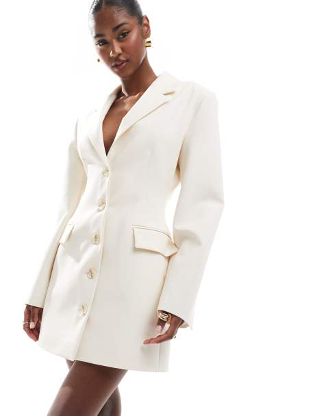 ASOS DESIGN cinch waist blazer dress in ivory - view 1
