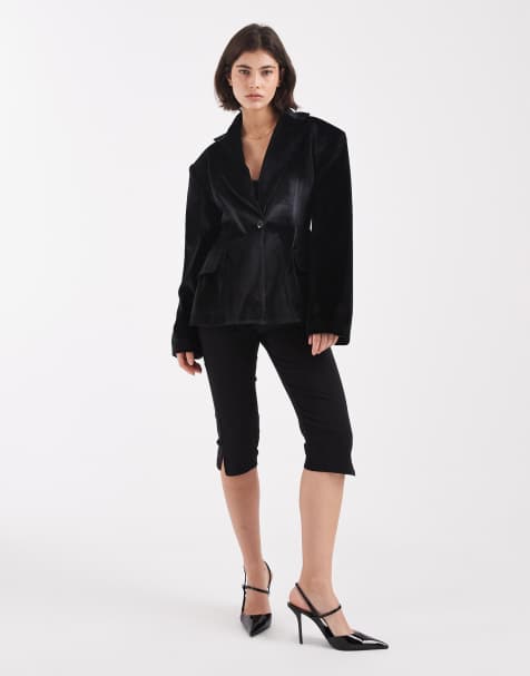ASOS DESIGN cinch waist blazer in black velvet