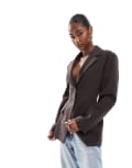 [ASOS DESIGN] ASOS DESIGN cinch waist blazer in chocolate-Brown 14 Chocolate