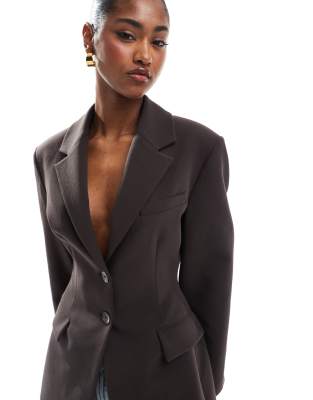 Asos Design Cinch Waist Blazer In Brown