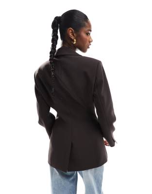 ASOS DESIGN cinch waist blazer in chocolate