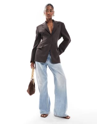 ASOS DESIGN cinch waist blazer in chocolate