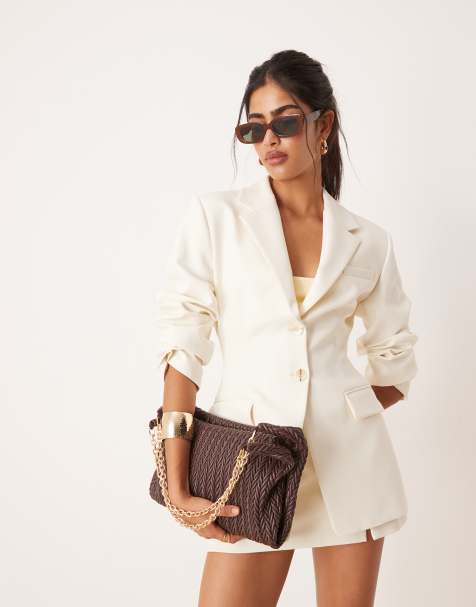 ASOS DESIGN cinch waist blazer in ivory - view 1