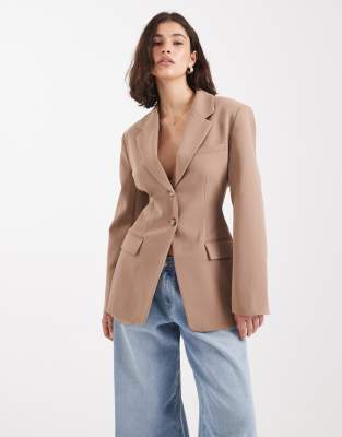 Asos Design Cinch Waist Blazer In Neutral