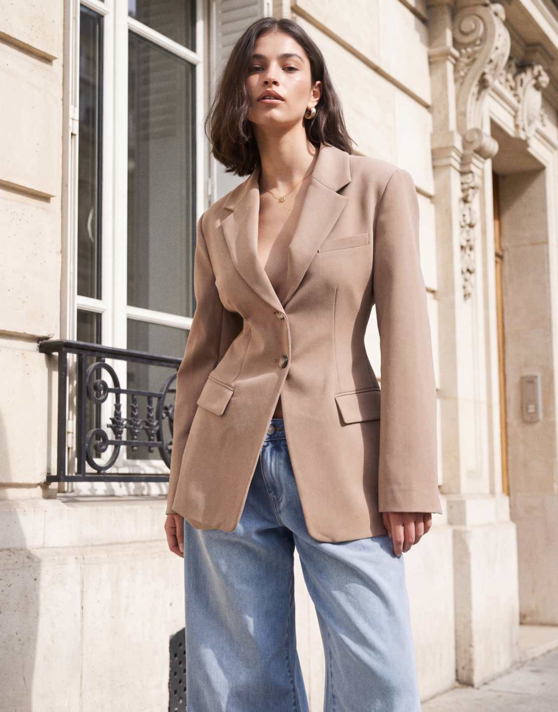 ASOS Design cinch waist blazer in mocha