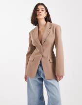 ASOS DESIGN tailored cinch waist blazer in buttermilk