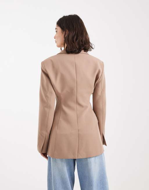 ASOS DESIGN cinch waist blazer in mocha