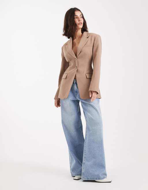 ASOS DESIGN cinch waist blazer in mocha