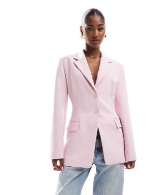 Asos Design Cinch Waist Blazer In Pink