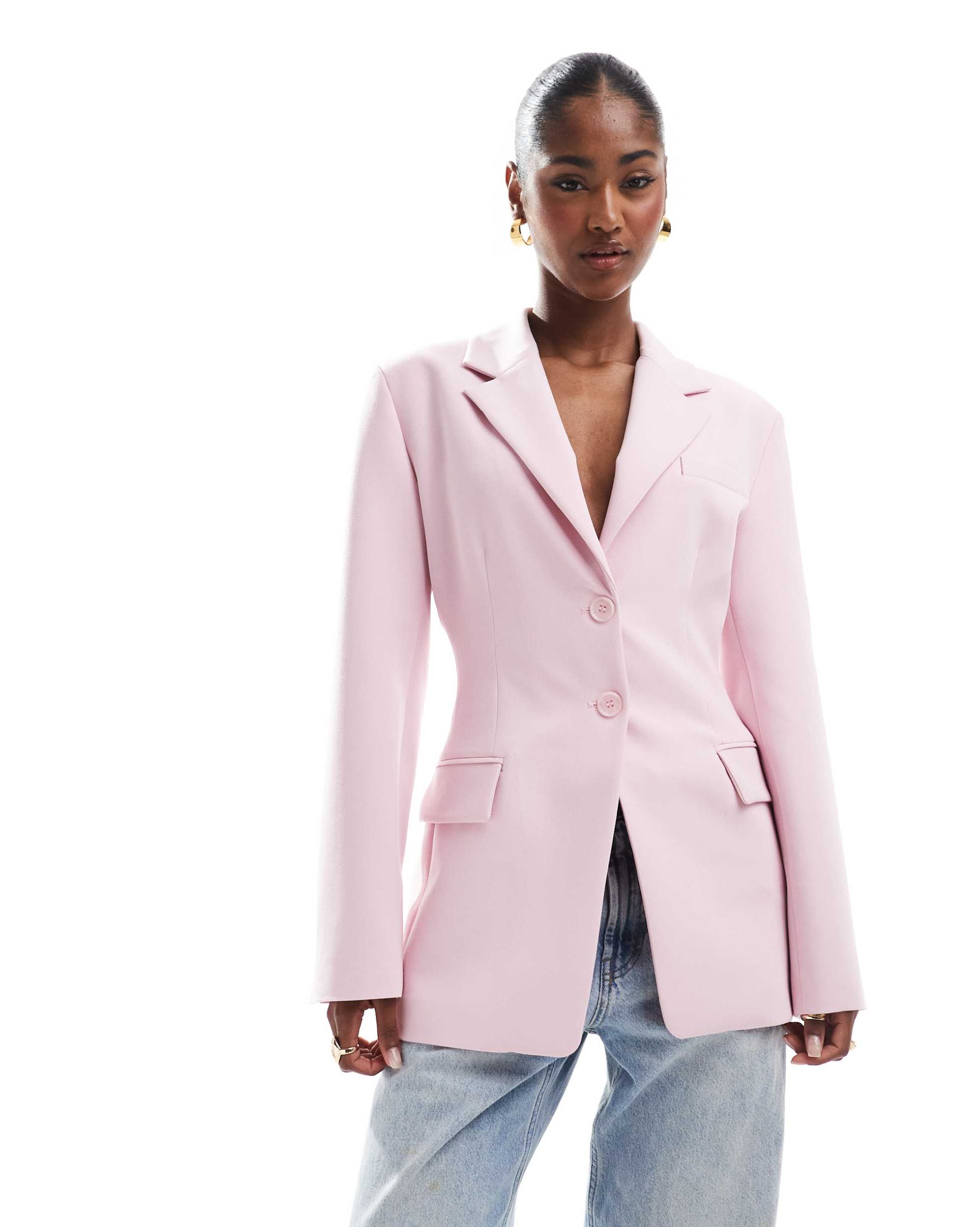 asos design cinch waist blazer in pink