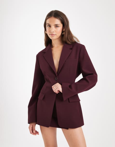 ASOS DESIGN cinch waist blazer in plum - view 1