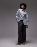 [ASOS DESIGN] ASOS DESIGN cinch waist cocoon sleeve shirt in blue stripe-Multi 12 Blue Stripe