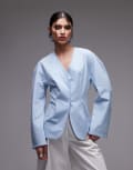 [ASOS DESIGN] ASOS DESIGN cinch waist cocoon sleeve shirt in blue 12 Blue