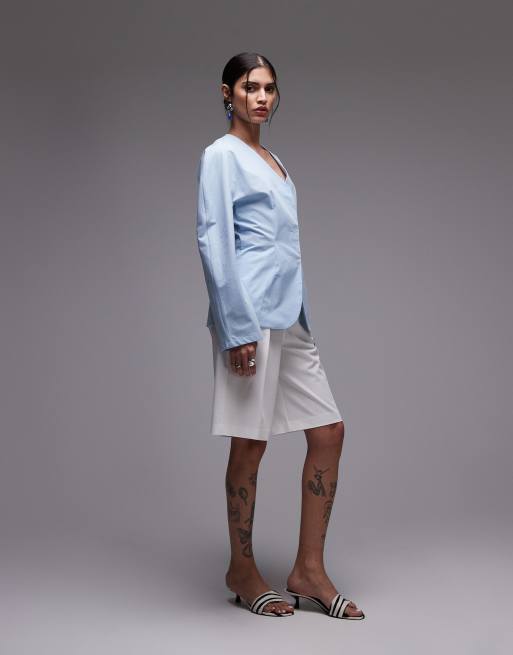 ASOS DESIGN cinch waist cocoon sleeve shirt in blue