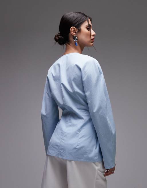 ASOS DESIGN cinch waist cocoon sleeve shirt in blue