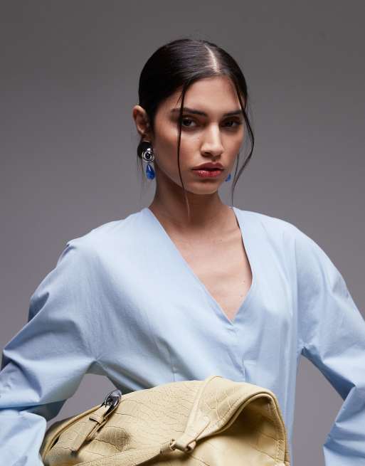 ASOS DESIGN cinch waist cocoon sleeve shirt in blue