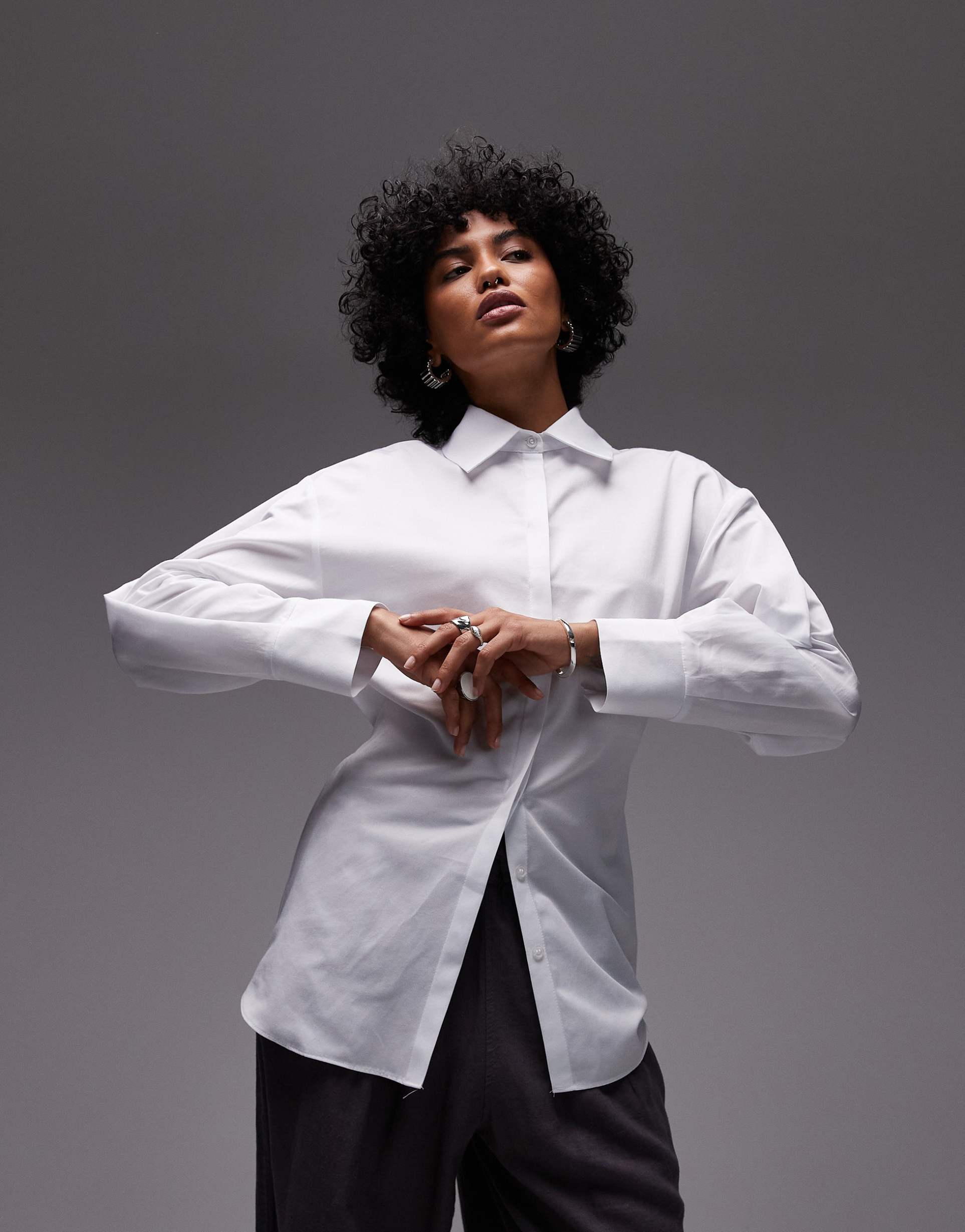 asos design cinch waist cocoon sleeve shirt in white