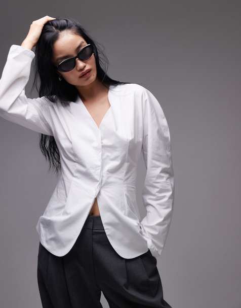 ASOS DESIGN cinch waist cocoon sleeve shirt in white - view 1