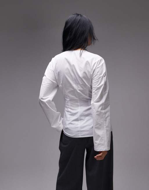ASOS DESIGN cinch waist cocoon sleeve shirt in white