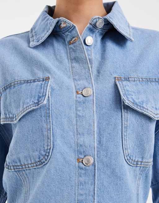 ASOS DESIGN cinch waist denim shirt dress in blue, 3 of 4