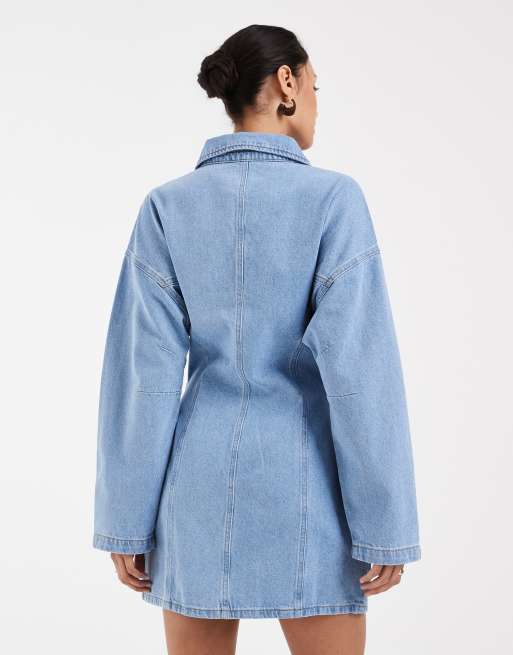 cinched waist denim shirt dress ASOS Design - Denim Shirt Dress - Women - Cotton - 4 US