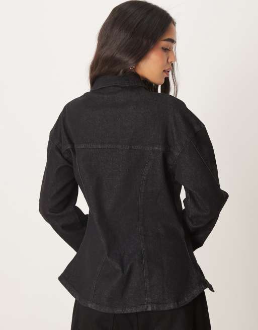 ASOS DESIGN cinch waist denim shirt in black, 4 of 4