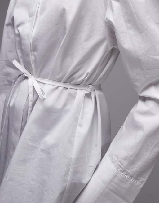 ASOS DESIGN cinch waist shirt with shoulder pads in white