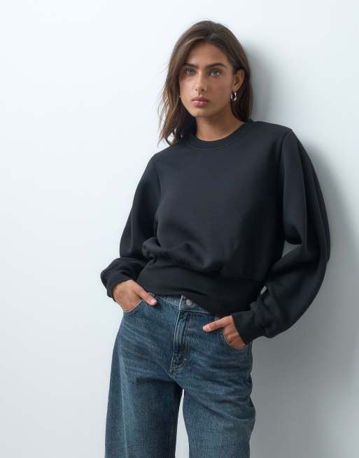 ASOS DESIGN cinch waist sweatshirt in black scuba-style fabric, 2 of 5