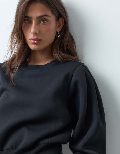 ASOS DESIGN cinch waist sweatshirt in black scuba-style fabric, 4 of 5