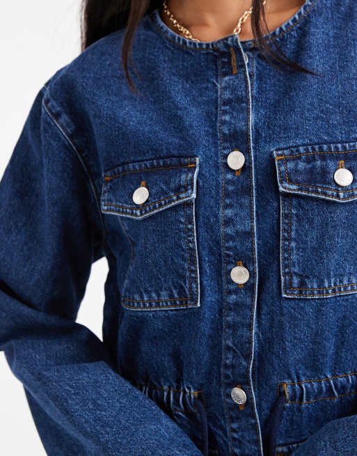 ASOS DESIGN cinch waist utility pocket denim jacket with waist cord, 3 of 4
