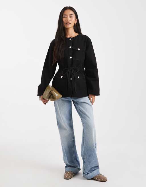 ASOS DESIGN cinch waist utility pocket denim jacket with waist cord, 2 of 4