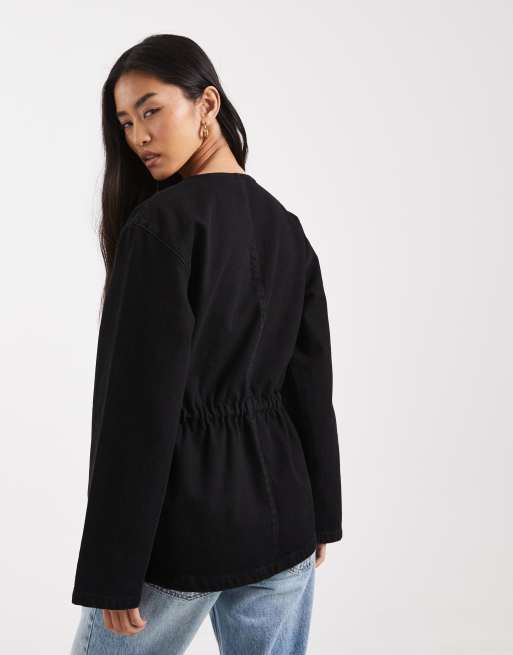 ASOS DESIGN cinch waist utility pocket denim jacket with waist cord, 4 of 4