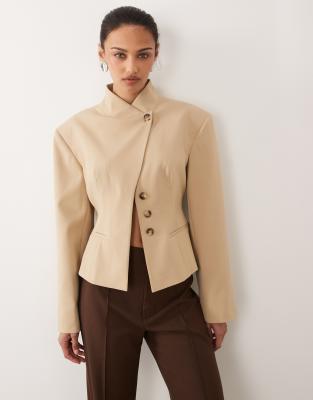 Asos Design Cinch Wrap Blazer In Neutral
