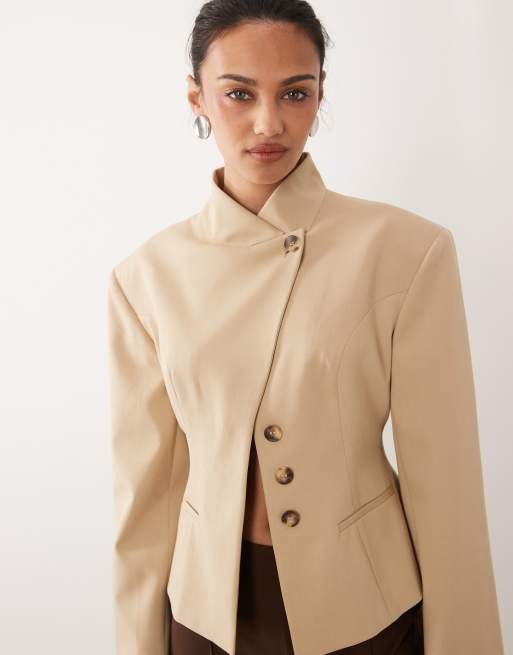 ASOS DESIGN cinch wrap blazer in beige, 3 of 4