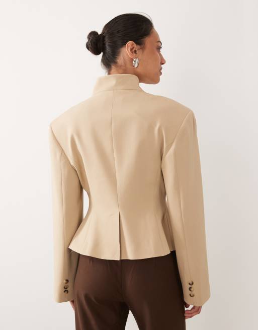ASOS DESIGN cinch wrap blazer in beige, 4 of 4