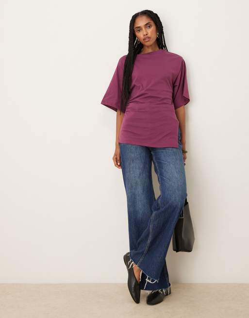 ASOS DESIGN cinched asymmetric hem t-shirt in plum