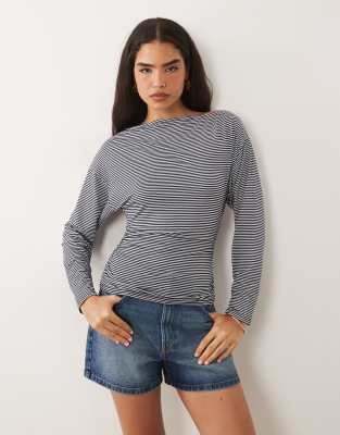 Asos Design Cinched Asymmetric Long Sleeve Top In Multi