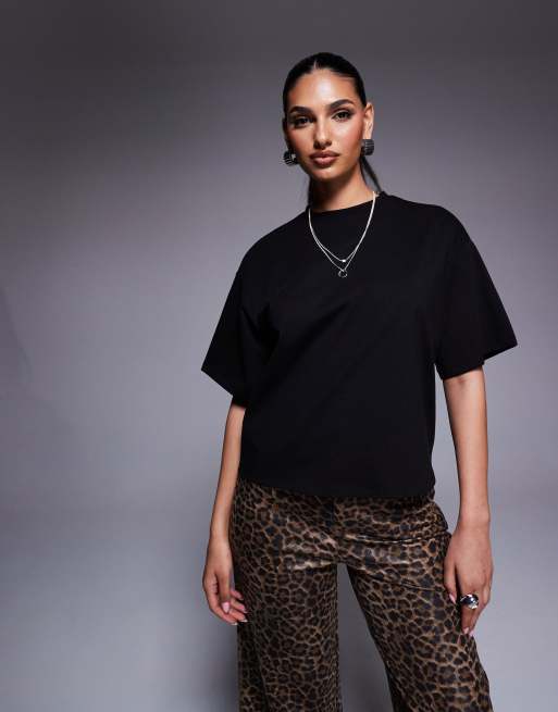 ASOS DESIGN cinched back t-shirt with open back and d ring detail in black
